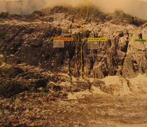 Carstensz Pyramid climbing routes – from Mapala UI book about 40 Years history of Mapala UI